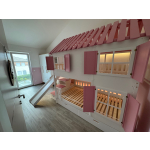 Sicheres Etagenbett mit Treppe und Rutsche in Österreich, Matratzengröße 120x200, mit LED-Beleuchtung.