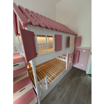 Modernes Hochbett für Kinder in Österreich: Treppe, Rutsche, LEDs und sichere Konstruktion, Matratzengröße 120x200.
