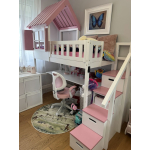 Loftbett mit Schreibtisch und Treppe für Kinder – modernes Hochbett aus Holz