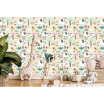 Tapete Safari Löwen Pastellbäume, Jungenzimmer, 1 Rolle