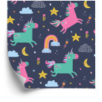 Tapete für Mädchen mit bunten Einhörnern und Regenbogen 1 Rolle