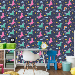 Tapete für Mädchen mit bunten Einhörnern und Regenbogen 1 Rolle