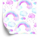 Tapete für Mädchen Regenbogen Bunte Wolken, 1 Rolle