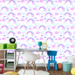 Tapete für Mädchen Regenbogen Bunte Wolken, 1 Rolle