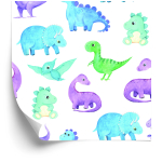Tapete mit bunten Dinosauriern, für Jungenzimmer 1 Rolle