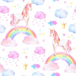 Tapete für Mädchen Pastellfarbene Einhörner, Regenbogen  1 Rolle