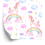Tapete für Mädchen Pastellfarbene Einhörner, Regenbogen  1 Rolle