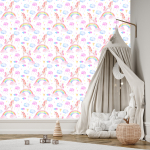 Tapete für Mädchen Pastellfarbene Einhörner, Regenbogen  1 Rolle