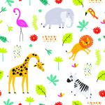 Tapete für Mädchenzimmer Flamingos, Löwen, Elefanten 1 Rolle