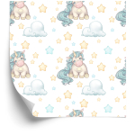Tapete für Mädchen Einhörner Wolken Sterne, 1 Rolle