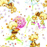 Tapete für Mädchen Teddybären Blumen Pflanzen Blätter, 1 Rolle