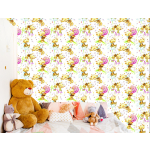 Tapete für Mädchen Teddybären Blumen Pflanzen Blätter, 1 Rolle