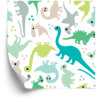 Tapete mit bunten Dinosauriern, Punkten, Jungenzimmer  1 Rolle
