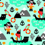 Tapete für Jungen, Meer, Vögel, Piratenschiffe 1 Rolle