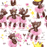 Tapete für Mädchen Teddybären, Sterne, Blumen