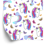 Tapete für Mädchen Bunte Einhörner Schmetterlinge