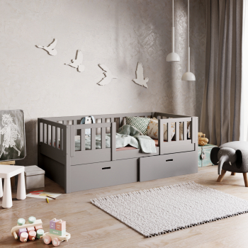 Holzkinderbett mit Schienen Modell Style mit Schubladen