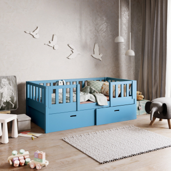 Holzkinderbett mit Schienen Modell Style mit Schubladen