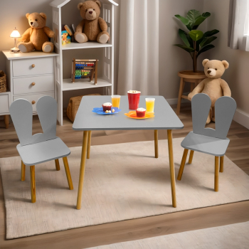 Kinder grau quadratischer tisch und 2 stühle MDF