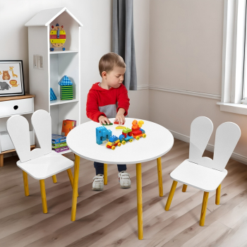 Runder Kindertisch weiß und 2 MDF-Stühle