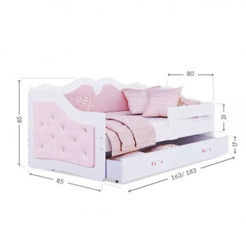 Das gepolsterte Bett Kleine Prinzessin (Pudriger Rosa) mit dekorativen Kristallen