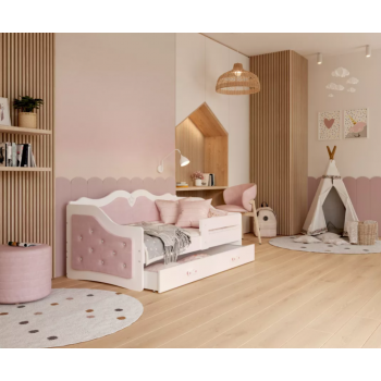 Das gepolsterte Bett Kleine Prinzessin (Pudriger Rosa) mit dekorativen Kristallen