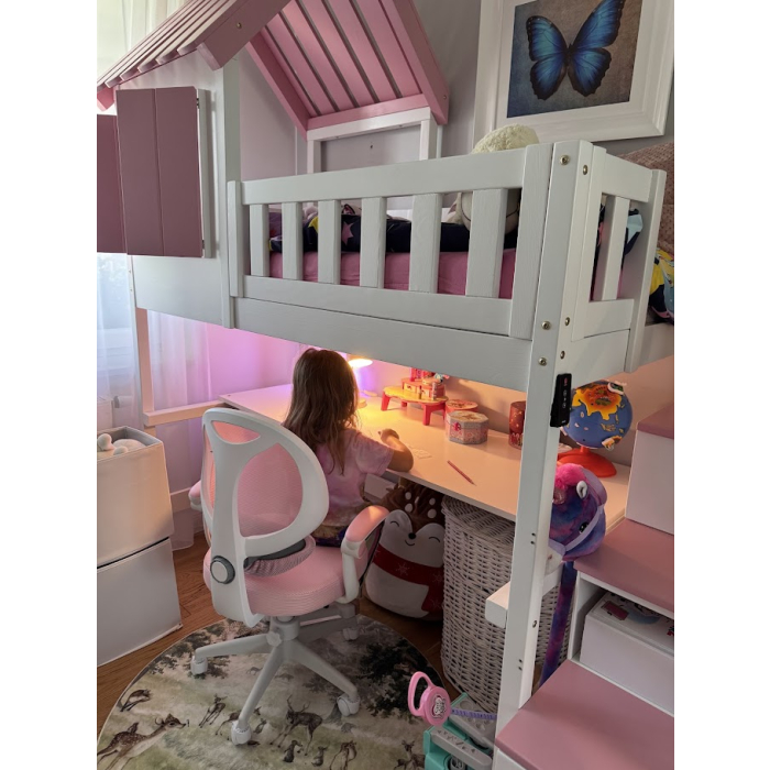 Hochbett mit Treppe und Schreibtisch aus Massivholz für modernes Kinderzimmer
