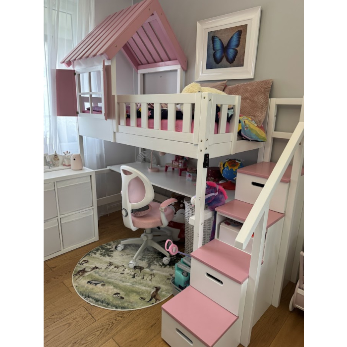Loftbett mit Schreibtisch und Treppe für Kinder – modernes Hochbett aus Holz