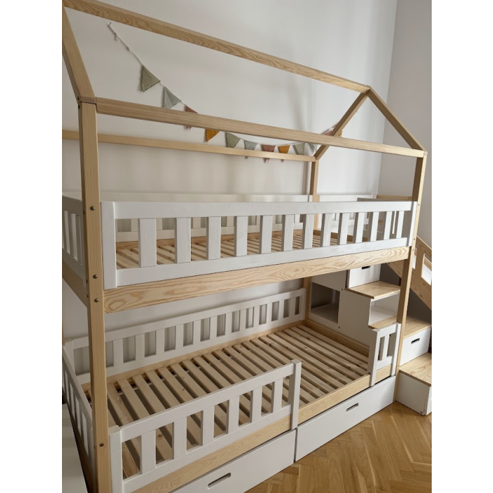 Instagram Etagenbett mit Treppe und Rutsche in Weiß-Natur