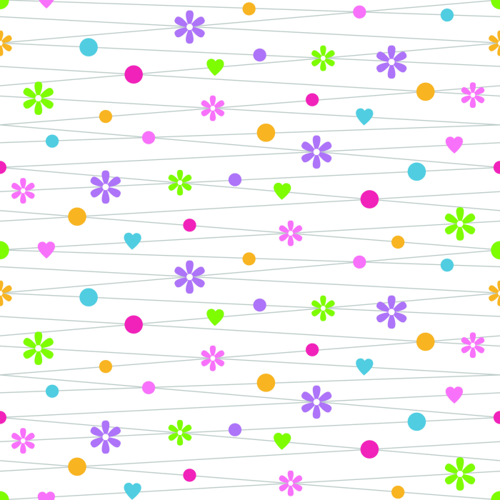 Tapete für Kinder – bunte Blumen, Herzen und Punkte, 1 Rolle