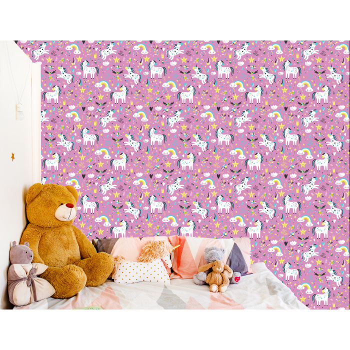 Tapete mit Einhörnern und Wolken für Mädchenzimmer 1 Rolle