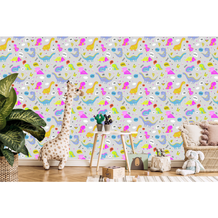 Tapete für Kinder Bunte Dinosaurier Blumen Natur 1 Rolle