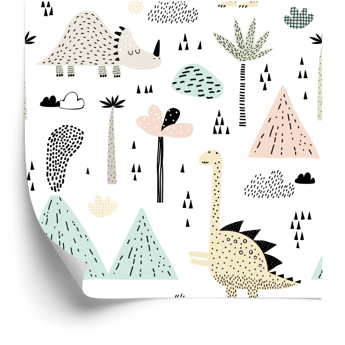 Tapete für Jungen, Dinosaurier, Berge, Palmen, Wolken, 1 Rolle