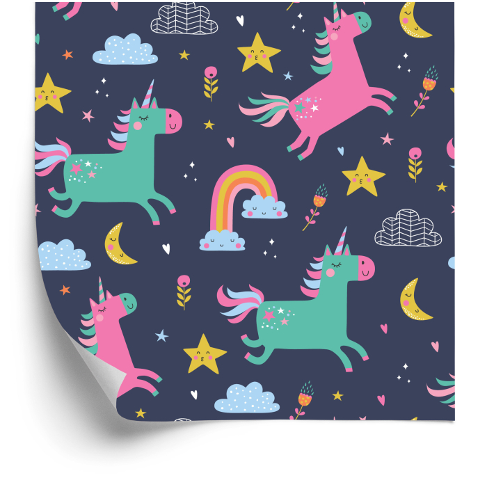 Tapete für Mädchen mit bunten Einhörnern und Regenbogen 1 Rolle
