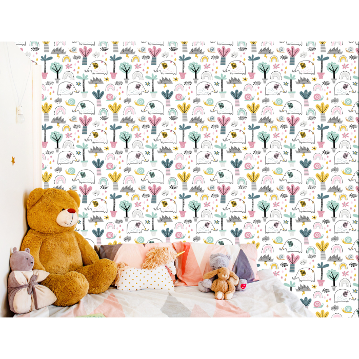 Tapete Elefanten, Wolken, Palmen, für Kinderzimmer 1 Rolle