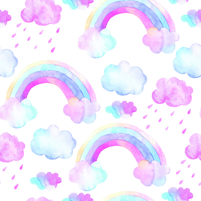 Tapete für Mädchen Regenbogen Bunte Wolken, 1 Rolle
