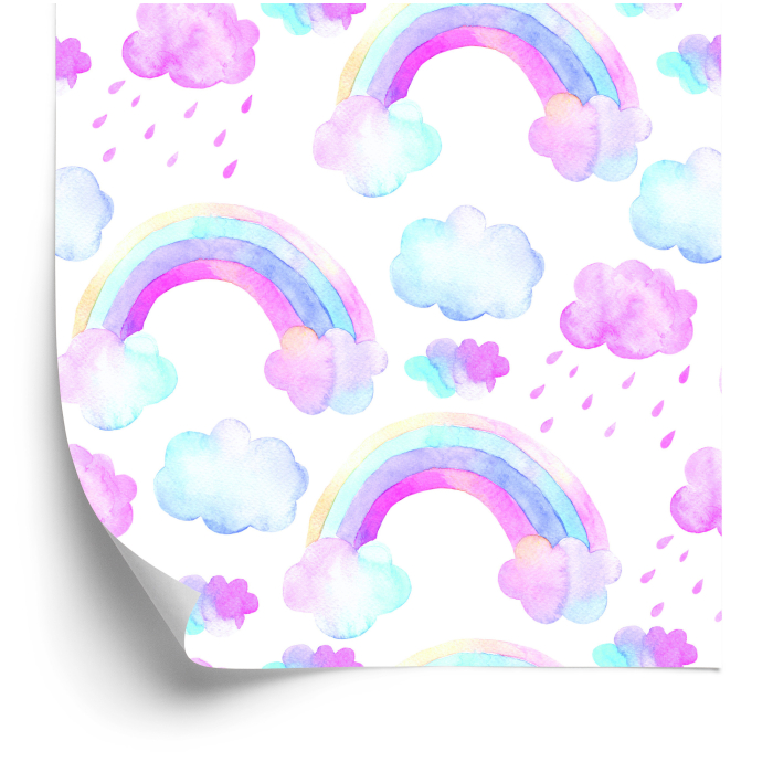 Tapete für Mädchen Regenbogen Bunte Wolken, 1 Rolle