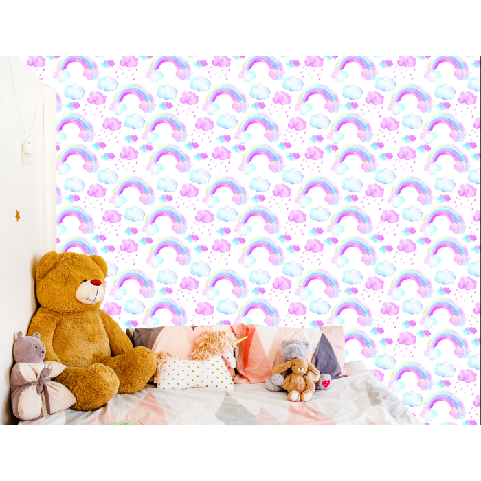 Tapete für Mädchen Regenbogen Bunte Wolken, 1 Rolle