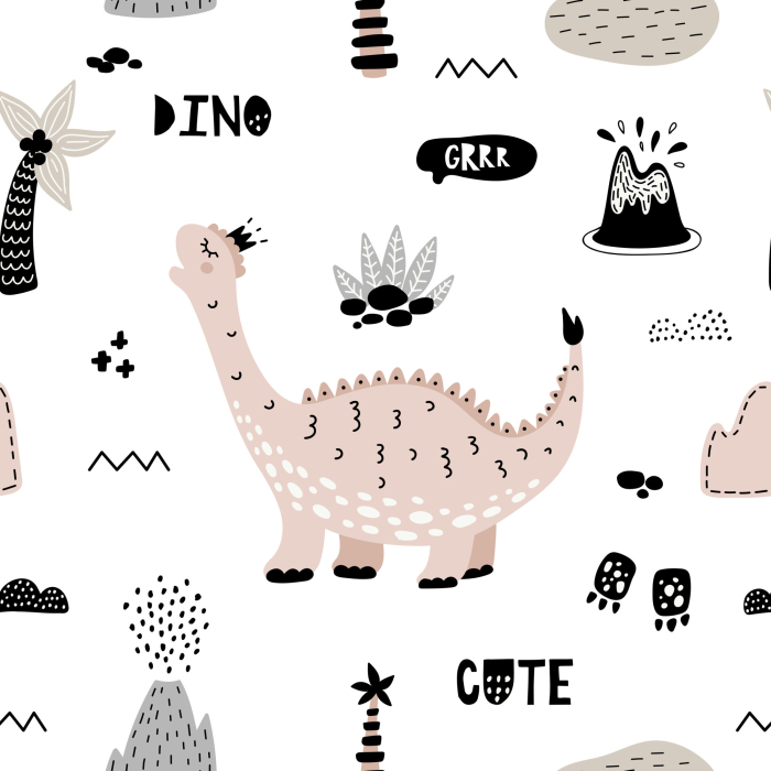 Tapete für Kinder Dinosaurier Palmen Vulkane