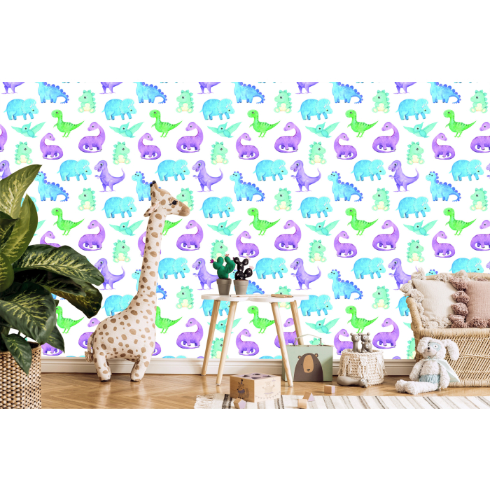 Tapete mit bunten Dinosauriern, für Jungenzimmer 1 Rolle