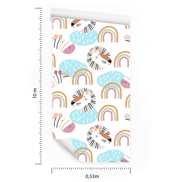 Tapete Pastellfarbene Tiere Regenbogen Mädchenzimmer 1 Rolle