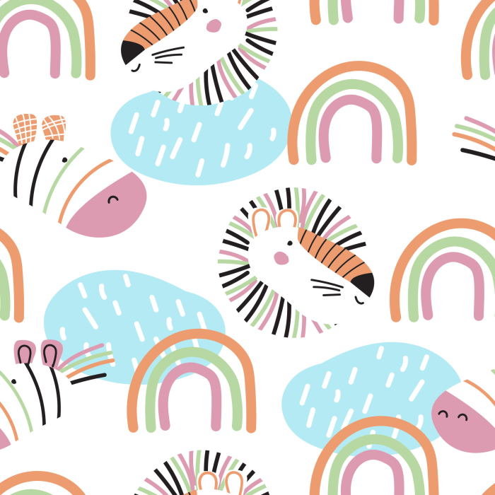 Tapete Pastellfarbene Tiere Regenbogen Mädchenzimmer 1 Rolle