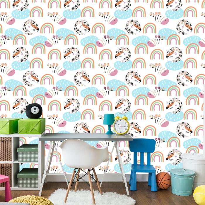 Tapete Pastellfarbene Tiere Regenbogen Mädchenzimmer 1 Rolle