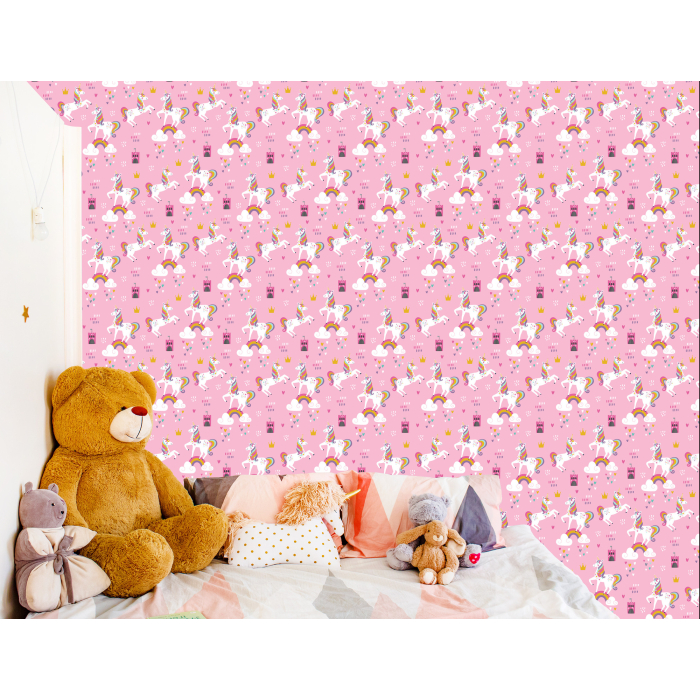 Tapete für Mädchenzimmer, Einhörner, Wolken 1 Rolle