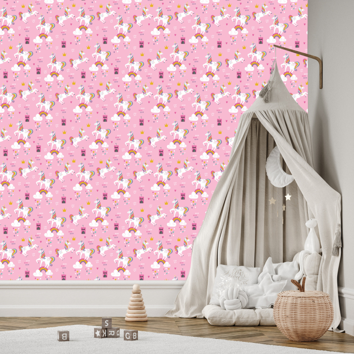 Tapete für Mädchenzimmer, Einhörner, Wolken 1 Rolle