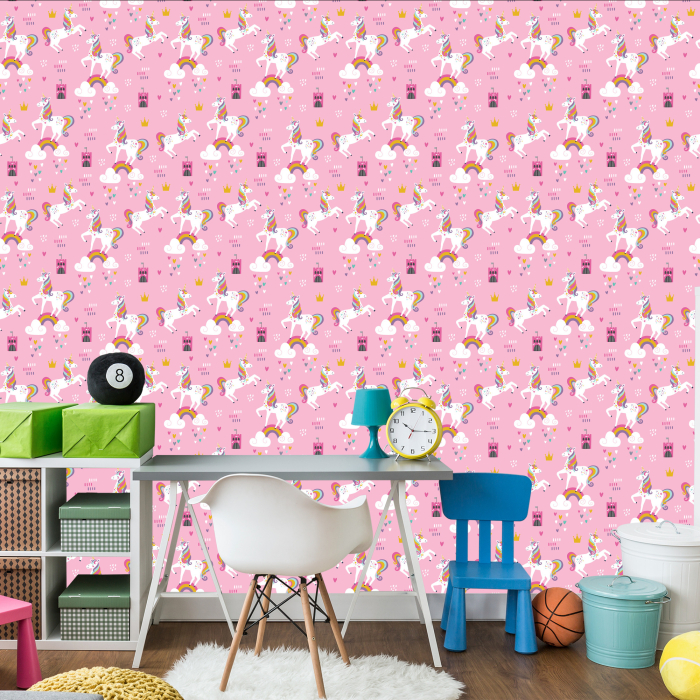 Tapete für Mädchenzimmer, Einhörner, Wolken 1 Rolle