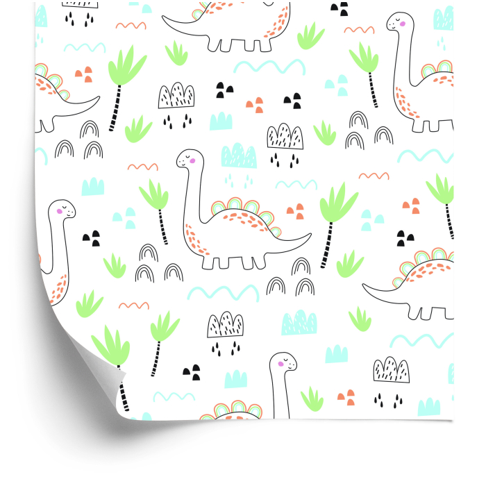 Tapete für Kinder, Dinosaurier Wolken Bäume Grün  1 Rolle
