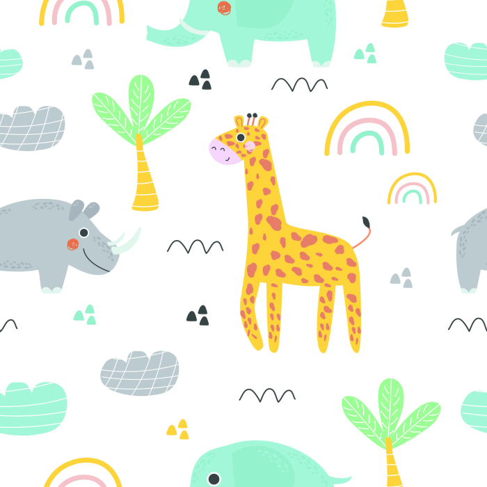 Tapete für Mädchen Tiere, Palmen, Regenbogen 1 Rolle