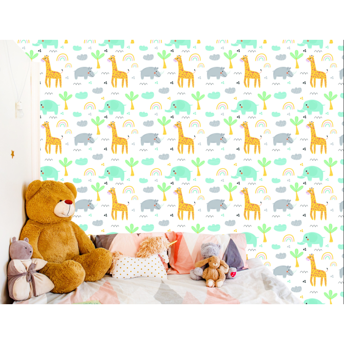 Tapete für Mädchen Tiere, Palmen, Regenbogen 1 Rolle