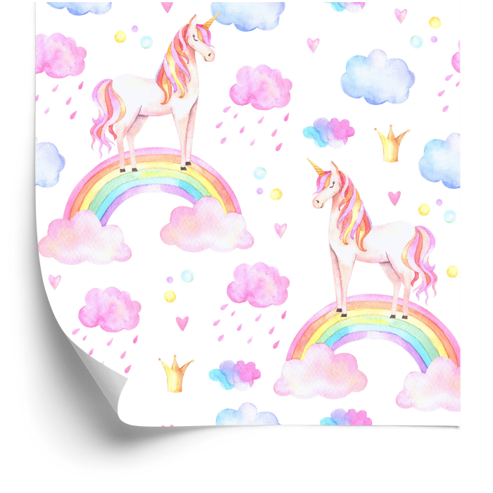 Tapete für Mädchen Pastellfarbene Einhörner, Regenbogen  1 Rolle